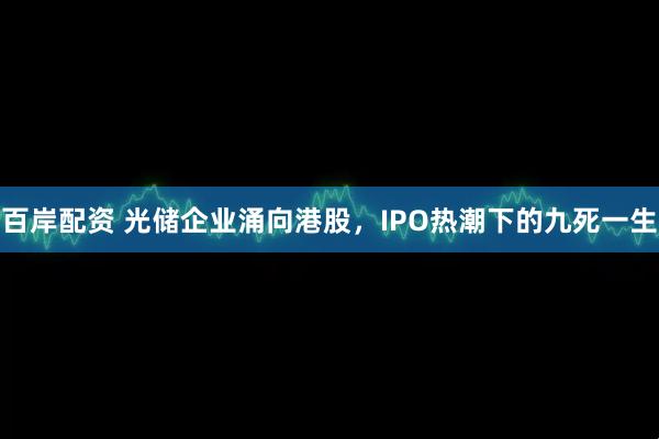 百岸配资 光储企业涌向港股，IPO热潮下的九死一生